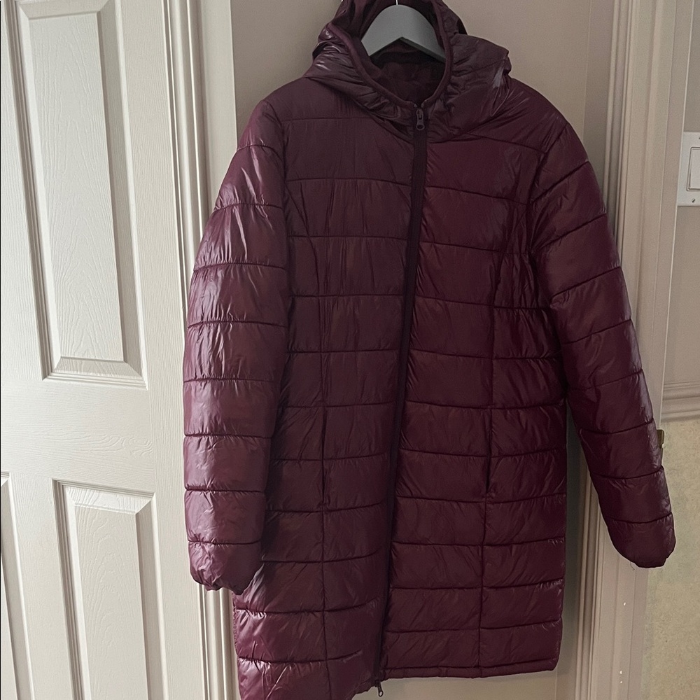 #9.George Women's Burgundy Hooded Puffer Jacket